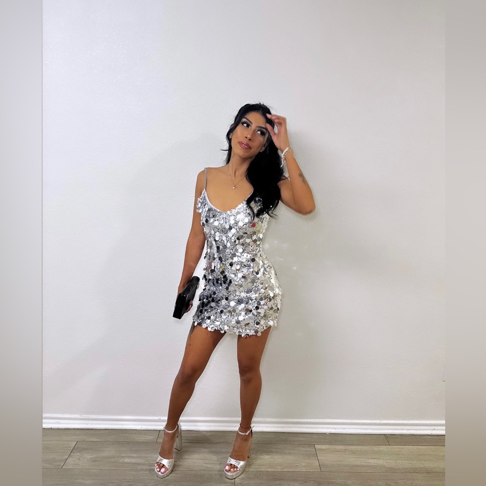 Miss Lola Silver Sequin Mini Dress